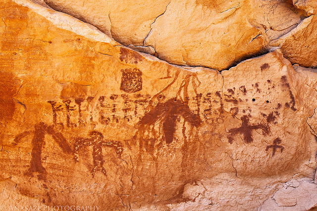 Native American Ancient Pictograph Showing Dinosaur Footprints