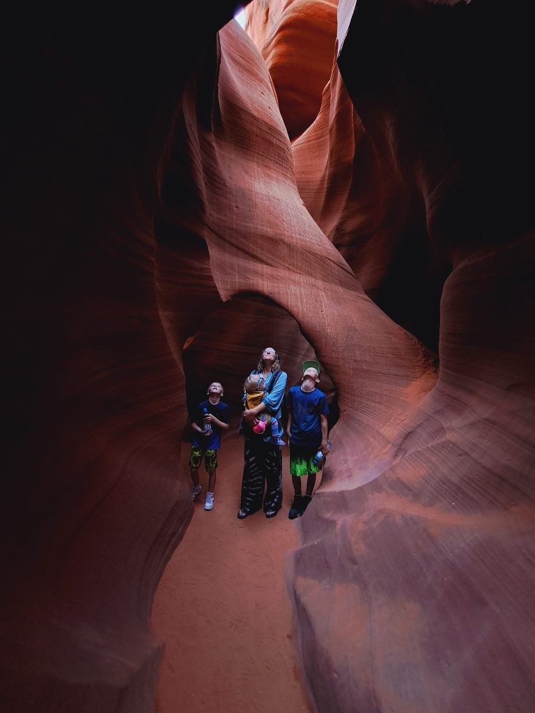 Mother and children in Antelope Canyon